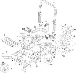 Main Frame Assembly Diagram and Parts List for LZE730KA604 (313000000-313999999)(2013) Exmark Lawn Mower