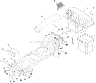 Bagger Assembly Diagram and Parts List for 126-7510 (408644346-411294211)(2021) Exmark Lawn Tractor Accessories