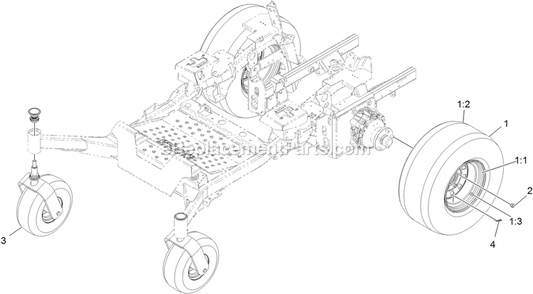 Rear Wheel Assembly Diagram and Parts List for LZS80TDYM604W0 (406294345-408644345)(2020) Exmark Lawn Mower