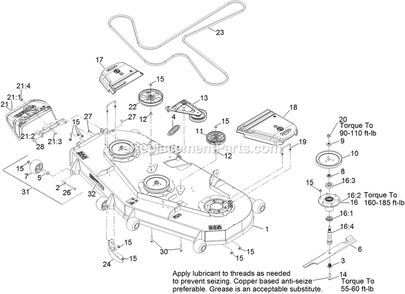 Deck Assembly Diagram and Parts List for LZX921GKA726B1 (316000000-399999999)(2016) Exmark Lawn Mower