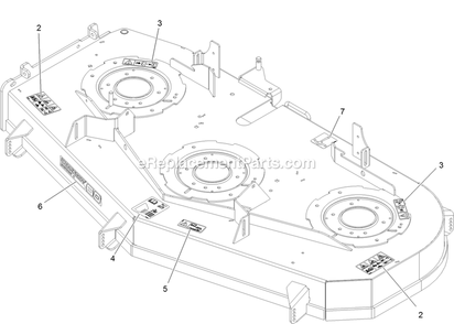 Deck With Decals Assembly Diagram and Parts List for RAX730GKA604A3 (408644346-411294211)(2021) Exmark Lawn Mower