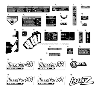 Decal Group Diagram and Parts List for LZZ23KA526 (790000-849999)(2009) Exmark Lawn Mower