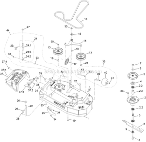 Deck Assembly Diagram and Parts List for TTS481CKA36300 (402082300-404314158)(2018) Exmark Lawn Mower