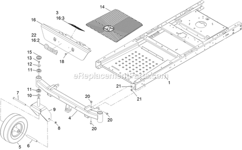 Main Frame And Front Axle Assembly Diagram and Parts List for QTS725GKC50200 (315000000-315999999)(2015) Exmark Lawn Mower