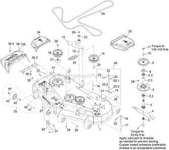Deck Assembly Diagram and Parts List for TTX650EKC52400 (316000000-399999999)(2016) Exmark Lawn Mower