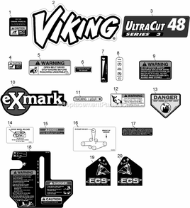 Decals Diagram and Parts List for VH481KA483 (314000000-314999999)(2014) Exmark Lawn Mower