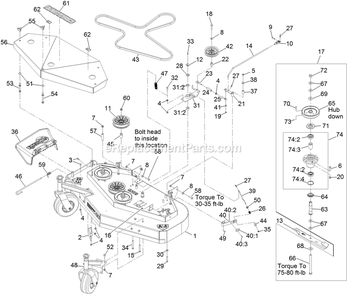 Deck Assembly Diagram and Parts List for MGS481CKA48300 (406294345-408644345)(2020) Exmark Lawn Mower