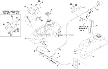 Fuel Group (2) Diagram and Parts List for LZ28KA665 (670000-719999)(2007) Exmark Lawn Mower
