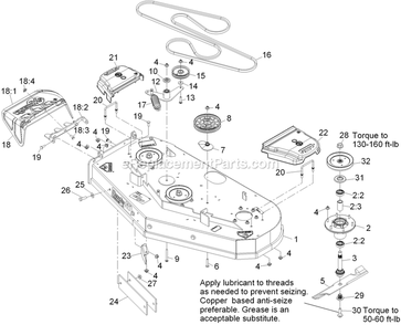 Deck Assembly Diagram and Parts List for VT25EKC524 (920000-999999)(2011) Exmark Lawn Mower