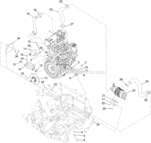 Engine And Air Cleaner Assembly Diagram and Parts List for LZS88CDYM96RW0 (406294345-408644345)(2020) Exmark Lawn Mower