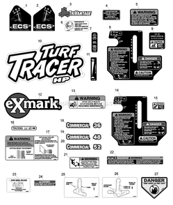 Decals Diagram and Parts List for THP17KA363CA (790000-849999)(2009) Exmark Lawn Mower