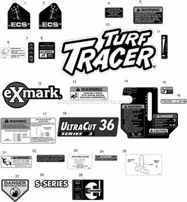 Decals Diagram and Parts List for TTS481KA363CA (314000000-314999999)(2014) Exmark Lawn Mower