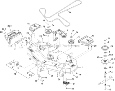 Deck Assembly Diagram and Parts List for LZX740EKC526W0 (400000000-499999999)(2017) Exmark Lawn Mower