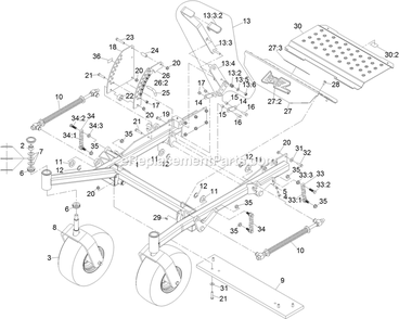 Front Frame Assembly (1) Diagram and Parts List for LZS902DKU60R00 (315000000-315999999)(2015) Exmark Lawn Mower