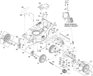 Deck And Wheel Assembly (1) Diagram and Parts List for ECX180CKA210BC (315000000-315999999)(2015) Exmark Lawn Mower