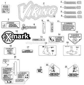 Decal Group Diagram and Parts List for VH3215KAC (440000-509999)(2004) Exmark Lawn Mower