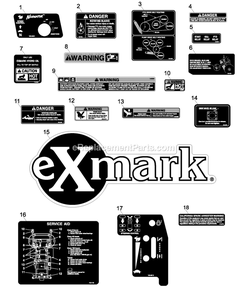 Decals Group Diagram and Parts List for NAV27KCCA (850000-919999)(2010) Exmark Lawn Mower