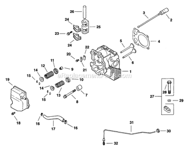 Head/Valve/Breather (1) Diagram and Parts List for TT3614KC (160000-169999)(1998) Exmark Lawn Mower