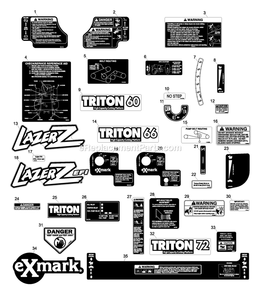 Decal Group Diagram and Parts List for LZ30KC665 (600000-669999)(2006) Exmark Lawn Mower