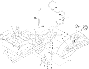 Fuel Tank Mounting Assembly Diagram and Parts List for PNS740KC604SS (312000000-312999999)(2012) Exmark Lawn Mower