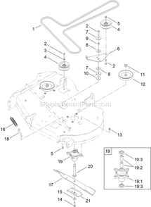 42 Inch Deck, Belt And Blade Assembly Diagram and Parts List for QTE651KA421 (313000000-313999999)(2013) Exmark Lawn Mower