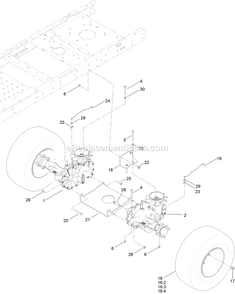 Hydro Transaxle Drive And Rear Wheel Assembly Diagram and Parts List for QSS725GKC50200 (315000000-315999999)(2015) Exmark Lawn Mower