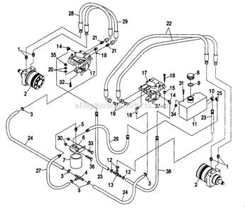 Hydraulics Group Diagram and Parts List for TT19KA (190000-219999)(1999) Exmark Lawn Mower