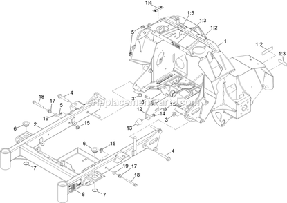 Main Frame Assembly Diagram and Parts List for STE600GKA36300 (406294345-408644345)(2020) Exmark Lawn Mower