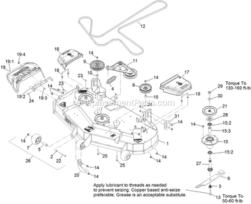 Deck Assembly Diagram and Parts List for LZE691KA524SS (314000000-314999999)(2014) Exmark Lawn Mower
