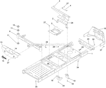 Main Frame Assembly Diagram and Parts List for QZE702GEM42200 (404314159-406294344)(2019) Exmark Lawn Mower