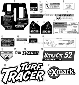 Decals Diagram and Parts List for TTX650EKCE524 (314000000-314999999)(2014) Exmark Lawn Mower