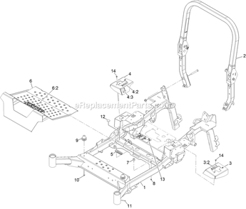 Main Frame Assembly Diagram and Parts List for LZS80TDYM604W0 (408644346-411294211)(2021) Exmark Lawn Mower