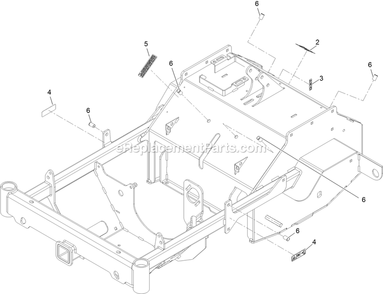 Main Frame With Decals Diagram and Parts List for ARX440GKC24000 (402082300-404314158)(2018) Exmark Aerator