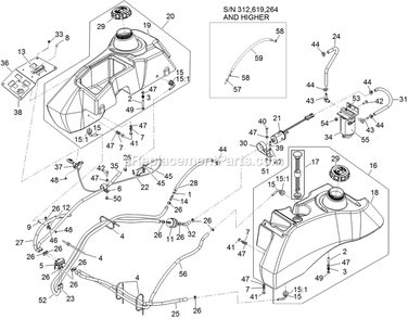 Fuel Assembly Diagram and Parts List for LZDS902K605 (312000000-312999999)(2012) Exmark Lawn Mower