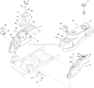 Controls And Fuel Tank Assembly Diagram and Parts List for QSS708GEM50200 (315000000-315999999)(2015) Exmark Lawn Mower