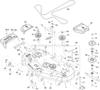 Deck Assembly Diagram and Parts List for TTX650EKC52400 (406294345-408644345)(2020) Exmark Lawn Mower