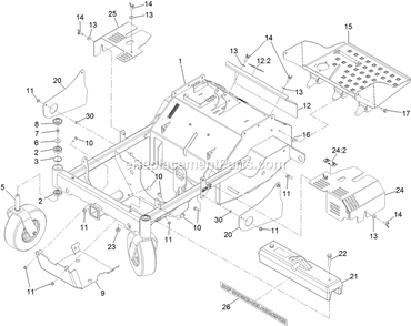 Main Frame Assembly Diagram and Parts List for ARX440GKC24000 (402082300-404314158)(2018) Exmark Aerator