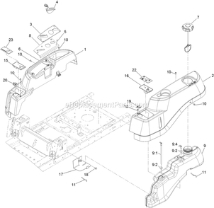 Controls And Fuel Tank Assembly Diagram and Parts List for QSS725GKC42200 (315000000-319999999)(2015) Exmark Lawn Mower