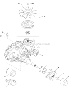 Right Transaxle Assembly Diagram and Parts List for RAE702GEM44300 (406294345-408644345)(2020) Exmark Lawn Mower