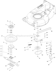 Blade Assembly Diagram and Parts List for ECX180CKA210BC (406294345-408644345)(2020) Exmark Lawn Mower