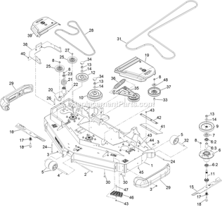 Deck Assembly Diagram and Parts List for LZE751GKA60RA1 (402082300-404314158)(2018) Exmark Lawn Mower