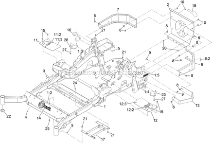 Main Frame Assembly Diagram and Parts List for LZE751GKA604C1 (404314159-406294344)(2019) Exmark Lawn Mower