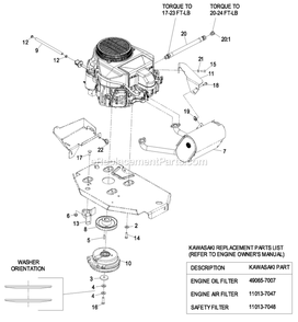 Engine Group (1) Diagram and Parts List for LZA20KAS484 (850000-919999)(2010) Exmark Lawn Mower
