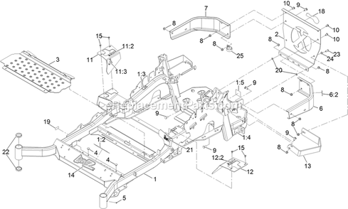 Main Frame Assembly Diagram and Parts List for LZX940AKC606T0 (315000000-315999999)(2015) Exmark Lawn Mower