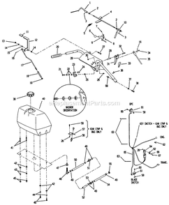 Upper Handles And Controls Diagram and Parts List for MHP3615KC (150000-189999)(1997) Exmark Lawn Mower