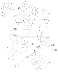 Pistol Grip Upper Handles And Controls Diagram and Parts List for M3615KA (440000-509999)(2004) Exmark Lawn Mower
