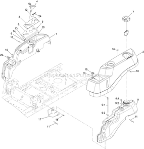 Controls And Fuel Tank Assembly Diagram and Parts List for QTS708GEM42200 (316000000-399999999)(2016) Exmark Lawn Mower