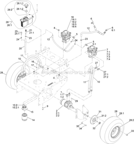 Hydraulic Assembly Diagram and Parts List for VHS481GKA36200 (406294345-408644345)(2020) Exmark Lawn Mower