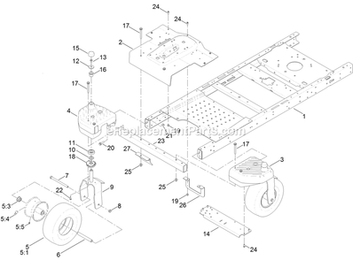 Frame, Front Axle And Caster Wheel Assembly Diagram and Parts List for QSS725GKC50200 (315000000-315999999)(2015) Exmark Lawn Mower