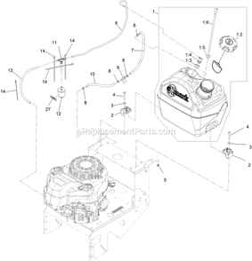Fuel Assembly Diagram and Parts List for MGS481GKA322P0 (402082300-404314158)(2018) Exmark Lawn Mower